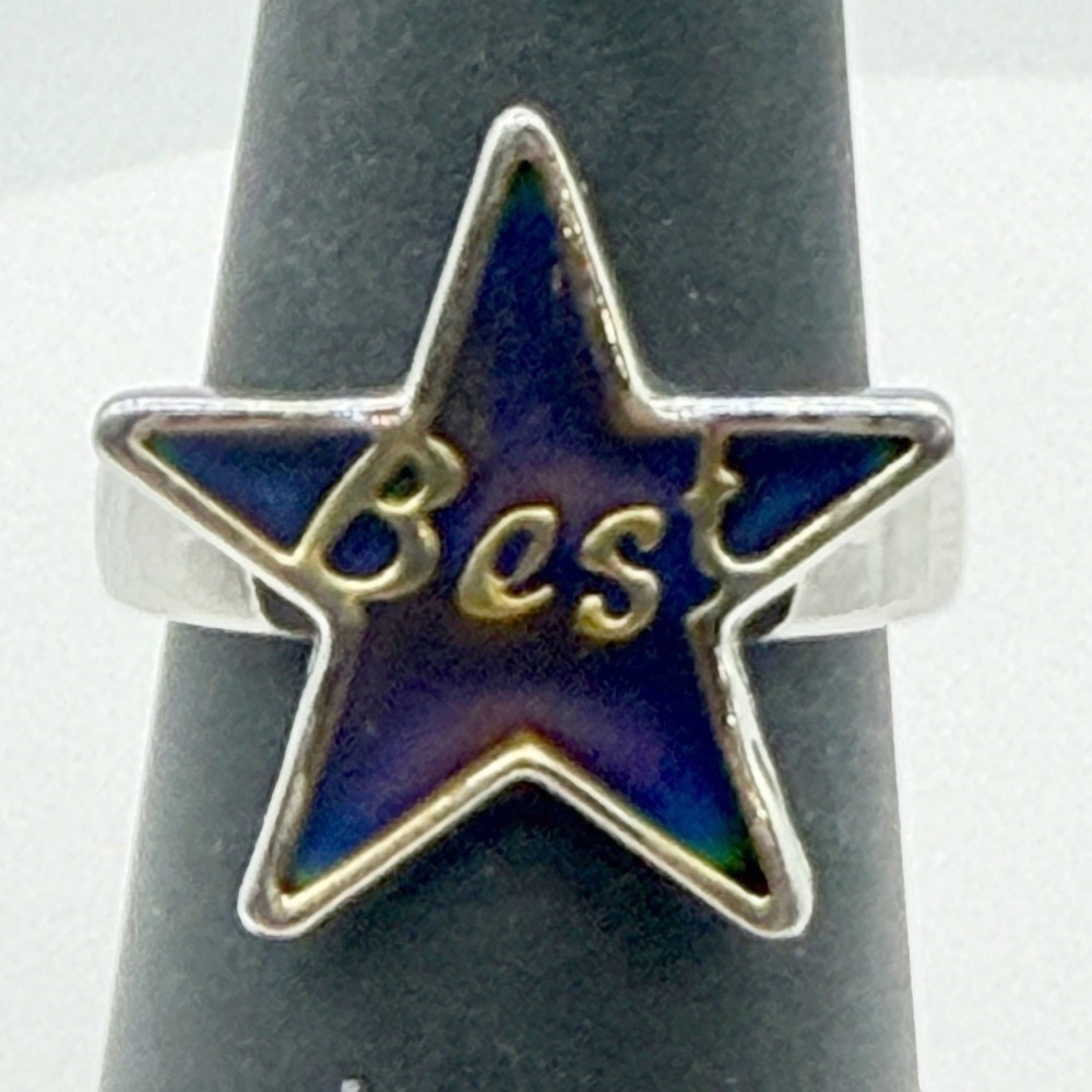 Color Changing Mood Ring "BEST" Silver Tone Size 6.75 fun quirky Star shape